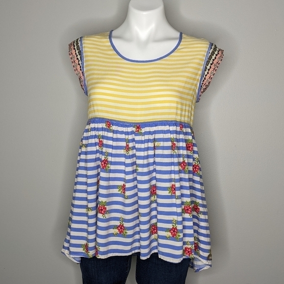 Matilda Jane Tops - Matilda Jane yellow blue striped floral button back blouse S
